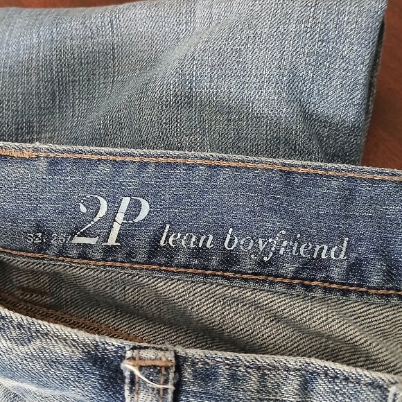 Ann Taylor LOFT Jeans 2 Petite Lean Boyfriend Low Rise Blue Denim Distressed - Picture 8 of 9